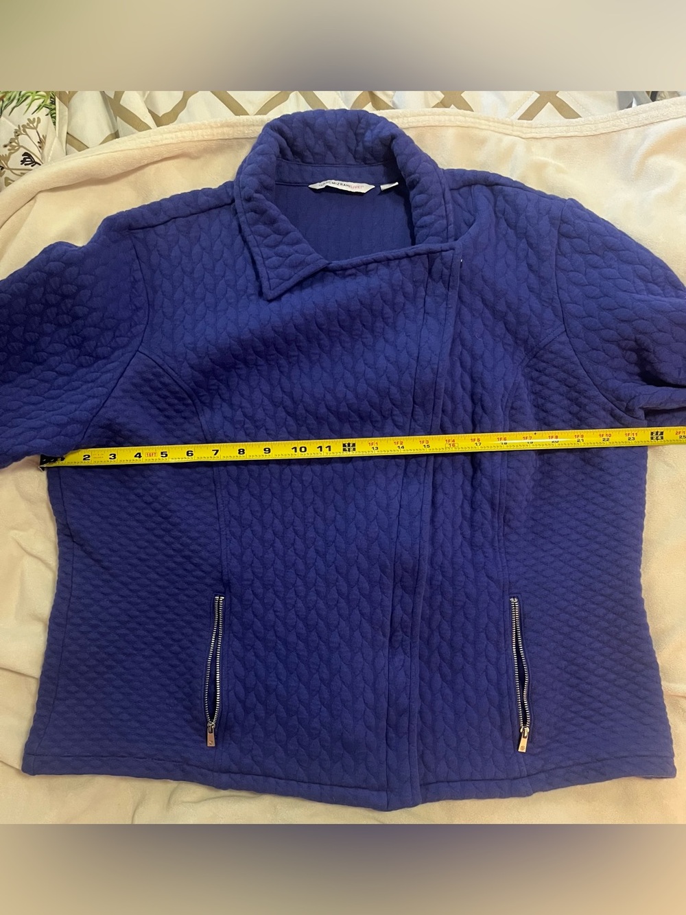Isaac Mizrahi Quilted Royal Blue Zip Pocket Motorcycle Jacket Size XL